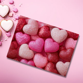 Pink Red Glitter Hearts Valentine`s Day Card Kort