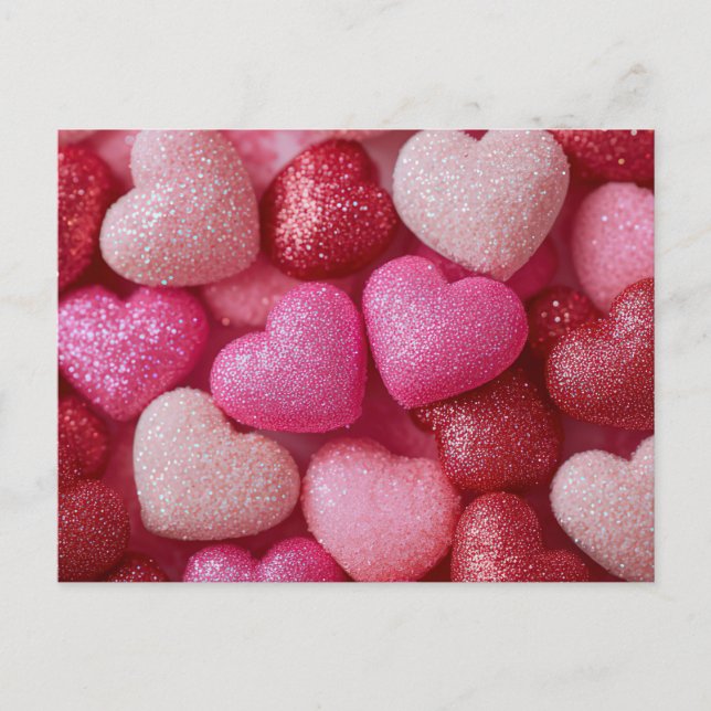 Pink Red Glitter Hearts Valentine`s Day Card  Vykort (Framsida)