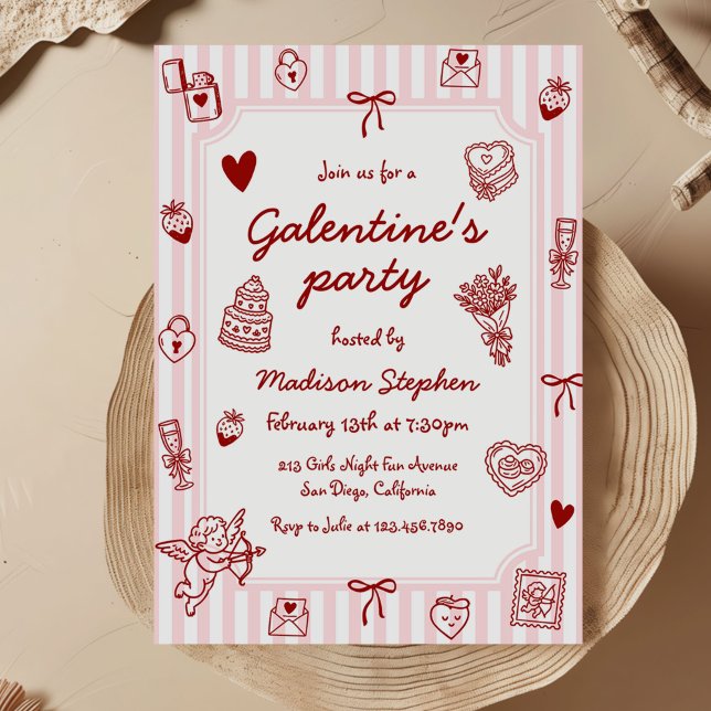  Pink Red Hand Drawn Galentine's Party Inbjudningar (Skapare uppladdad)