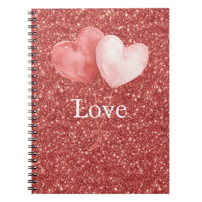 Pink Red Heart Balloons Glitter   Anteckningsbok (Framsidan)