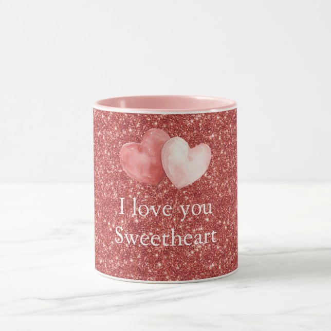 Pink Red Heart Balloons Glitter Sweetheart Mugg (Center)