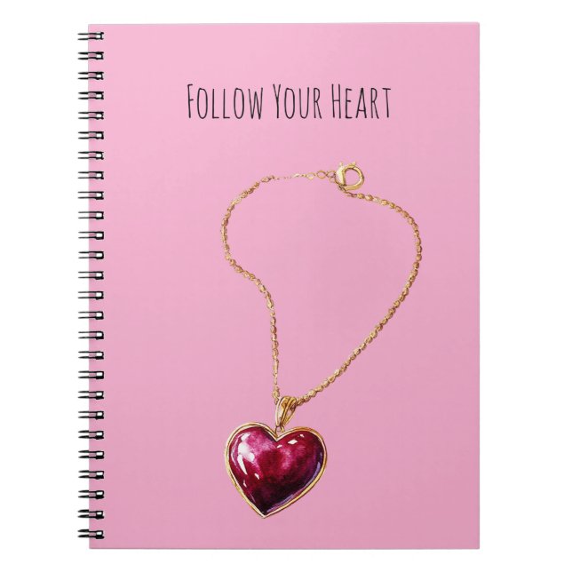 Pink Red Heart Gold Chain Necklace Anteckningsbok (Framsidan)