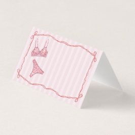 Pink & Red Heart Lingerie Shower Bow Place Card Kort