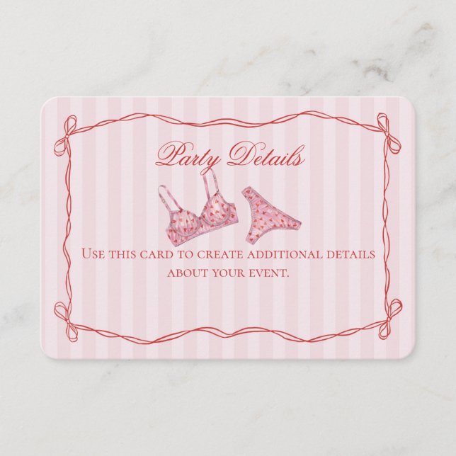 Pink & Red Heart Lingerie Shower Details Tilläggskort (Framsida)