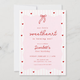Pink Red Heart Little Sweetheart Birthday Invite Inbjudningar