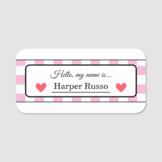 Pink & Red Illustrative Student Name Labels Namnbricka