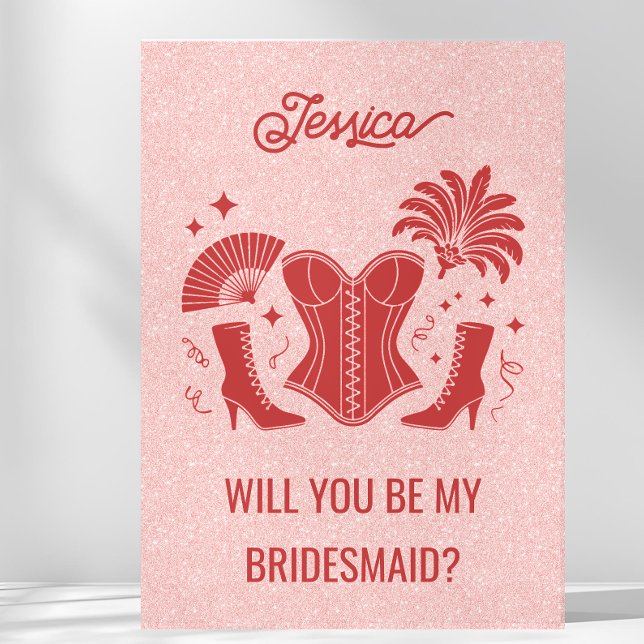 Pink + Red Las Vegas Showgirl Bridesmaid Proposal Kort (Skapare uppladdad)