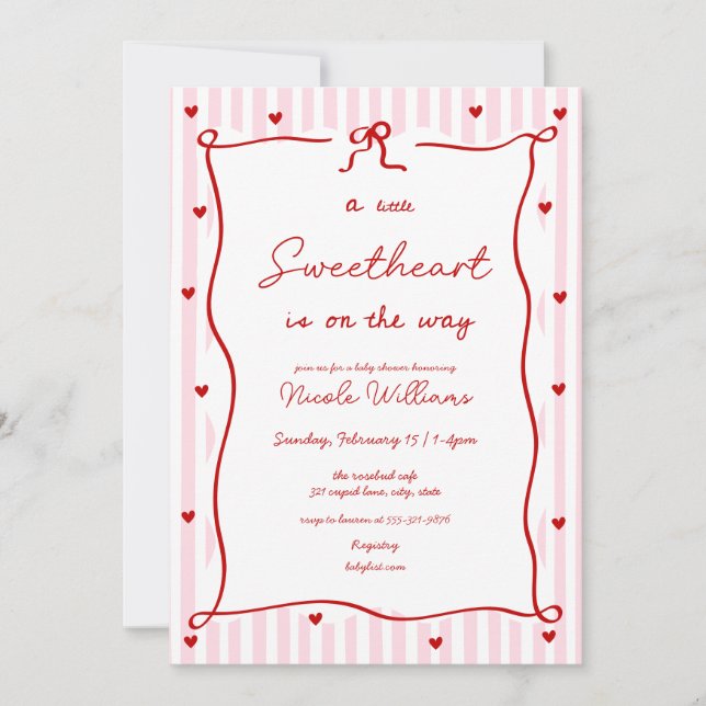 Pink Red Little Sweetheart Baby Shower Invitation Inbjudningar (Framsida)