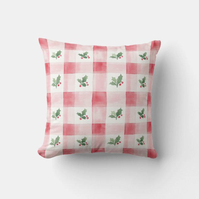 Pink Red Plaid Christmas Throw Pillow Kudde (Framsida)