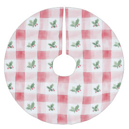 Pink Red Plaid Pattern Christmas Julgransmatta Borstad Polyester