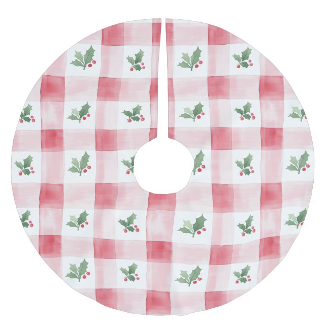 Pink Red Plaid Pattern Christmas Julgransmatta Borstad Polyester (Framsidan)