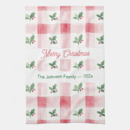 Pink Red Retro Christmas Personalized Kökshandduk