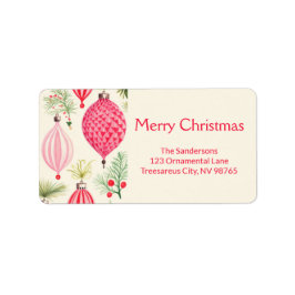 Pink Red Retro Ornaments Christmas Label Adressetikett