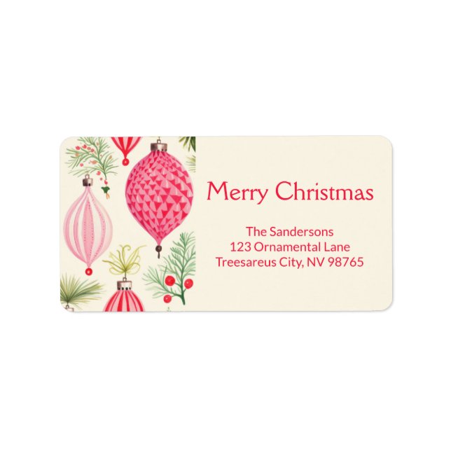 Pink Red Retro Ornaments Christmas Label Adressetikett (Framsidan)