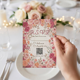 Pink & Red Romantic Spring Floral QR Code Wedding OSA Kort