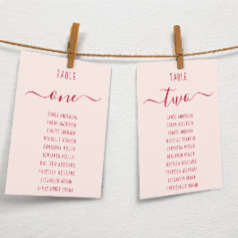 Pink & Red Script Simple Modern Seating Chart Card