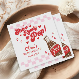 Pink Red She's Ready to Pop Baby Shower Pappersservett