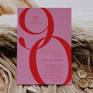 Pink Red Shh It's a Surprise 90th Birthday Party Inbjudningar