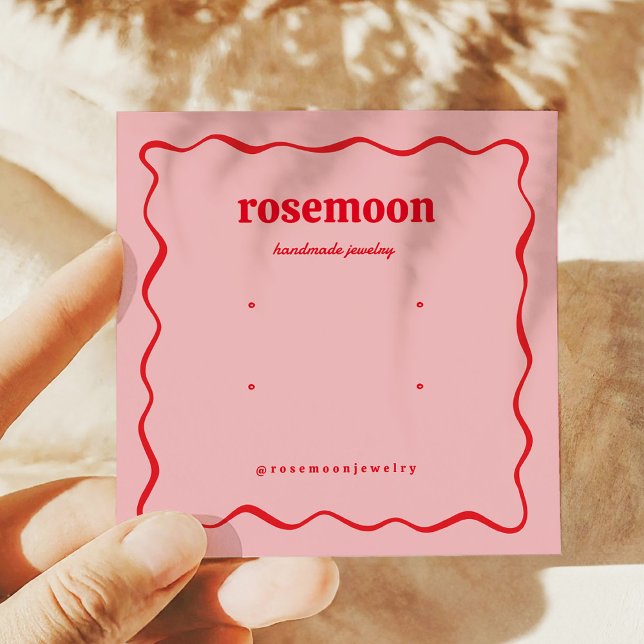 Pink Red Squiggle Modern Earring Display Card Fyrkantigt Visitkort (Skapare uppladdad)