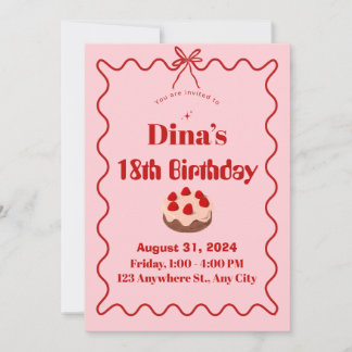 Pink Red Strawberry Cupcake Birthday Invite Inbjudningar