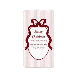 Pink Red Stripes & Bow Frame Christmas Adressetikett