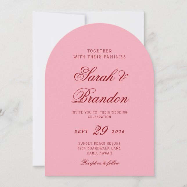 Pink Red Valentines Minimalist Script Wedding Inbjudningar (Framsida)