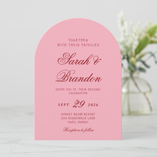 Pink Red Valentines Minimalist Script Wedding Inbjudningar (Skapare uppladdad)