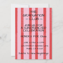 Pink Red Watercolor Stripes Graduation Invitation  Inbjudningar