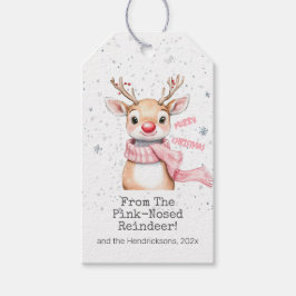 Pink Reindeer Christmas Presentetikett