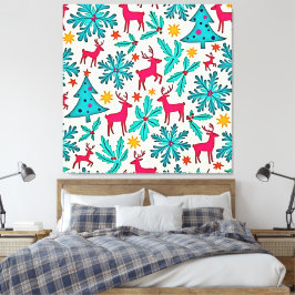 Pink Reindeer Teal Tree Pattern Design Canvastryck