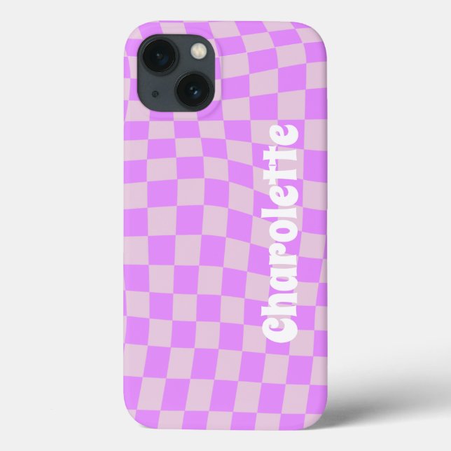 Pink retro checker pattern  Case-Mate iPhone case (Baksida)