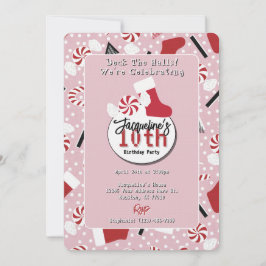 Pink Retro Christmas Peppermint Birthday Inbjudningar