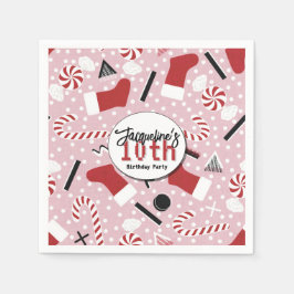 Pink Retro Christmas Peppermint Birthday Pappersservett