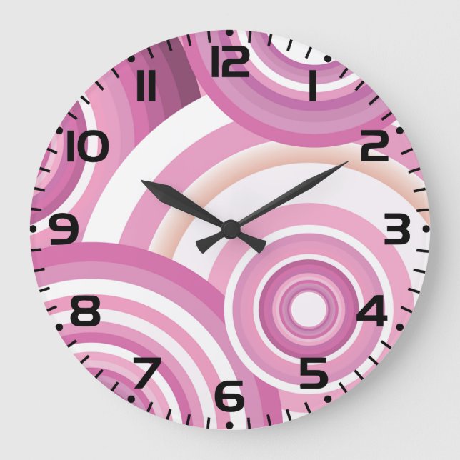 Pink Retro Circles Pattern Stor Klocka (Framsida)