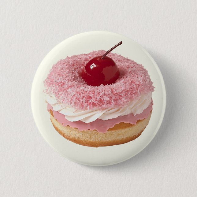 Pink Retro Cute Vintage Cherry Donut Button Knapp (Framsida)