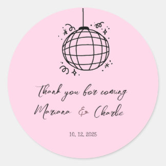 Pink Retro Hand Drawn Disco Ball Illustration  Runt Klistermärke