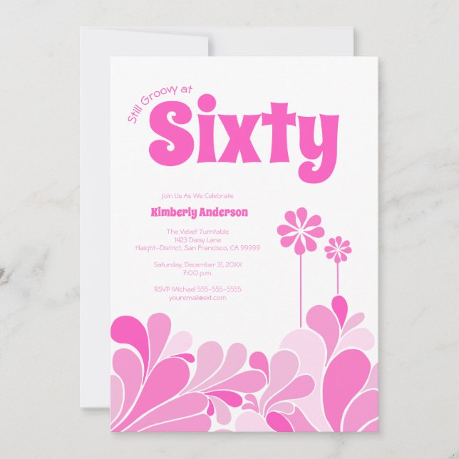 Pink Retro Mid-Century Sixty Birthday Inbjudningar (Framsida)