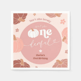 Pink Retro Pumpkin 1st Birthday Paper Napkin Pappersservett