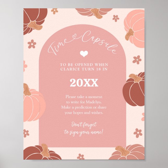 Pink Retro Pumpkin 1st Birthday Time Capsule Poster (Framsidan)