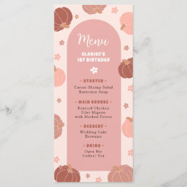 Pink Retro Pumpkin Boho First Birthday Menu Meny
