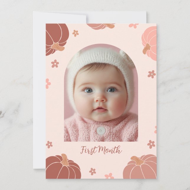 Pink Retro Pumpkin First Birthday Photo Banner Inbjudningar (Framsida)