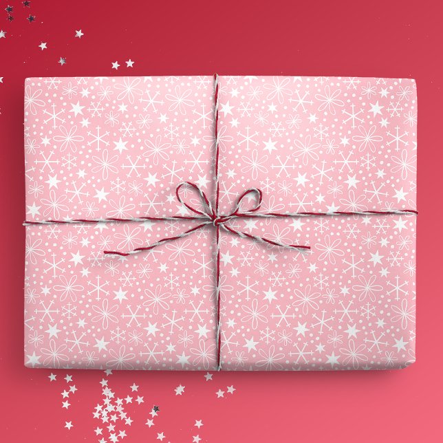 Pink Retro Snowflakes and Stars Presentpapper (Gift mockup)