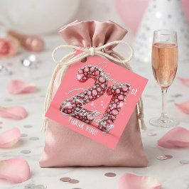 Pink Rhinestone Jewel 21st Birthday Thank You Gåvor Etiketter