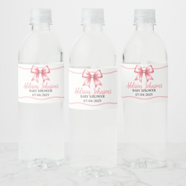 Pink Ribbon Baby Shower Water Bottle Label  Vattenflaskor Etikett (Flaskor)