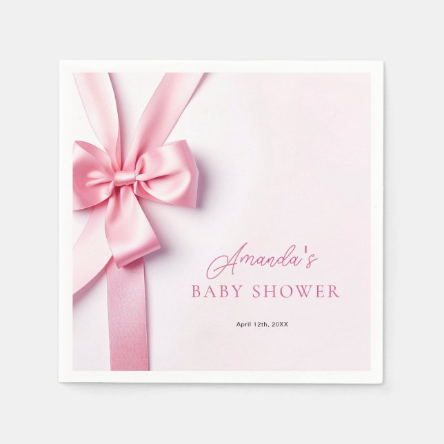 Pink Ribbon Bow Baby Shower Pappersservett (Framsidan)