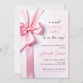 Pink Ribbon Bow Baby Shower Sweet Little Girl Inbjudningar