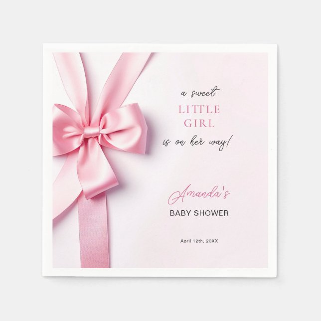 Pink Ribbon Bow Baby Shower Sweet Little Girl Pappersservett (Framsidan)