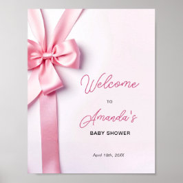 Pink Ribbon Bow Baby Shower Welcome Sign Poster