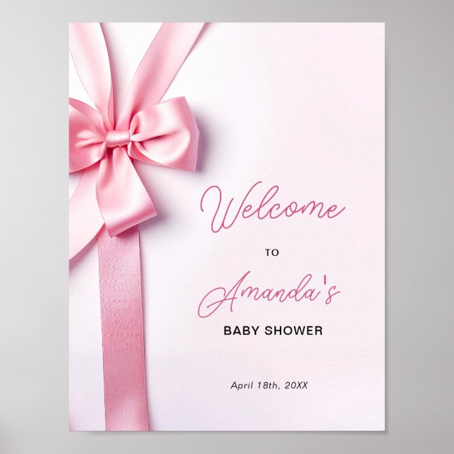 Pink Ribbon Bow Baby Shower Welcome Sign Poster (Framsidan)