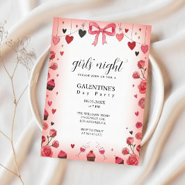 Pink Ribbon Bow Galentine's Invitation Inbjudningar